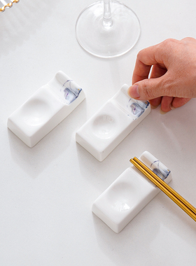 4个装骨瓷筷托酒店两用公筷枕家用筷架汤勺托厨房餐桌摆台筷架托