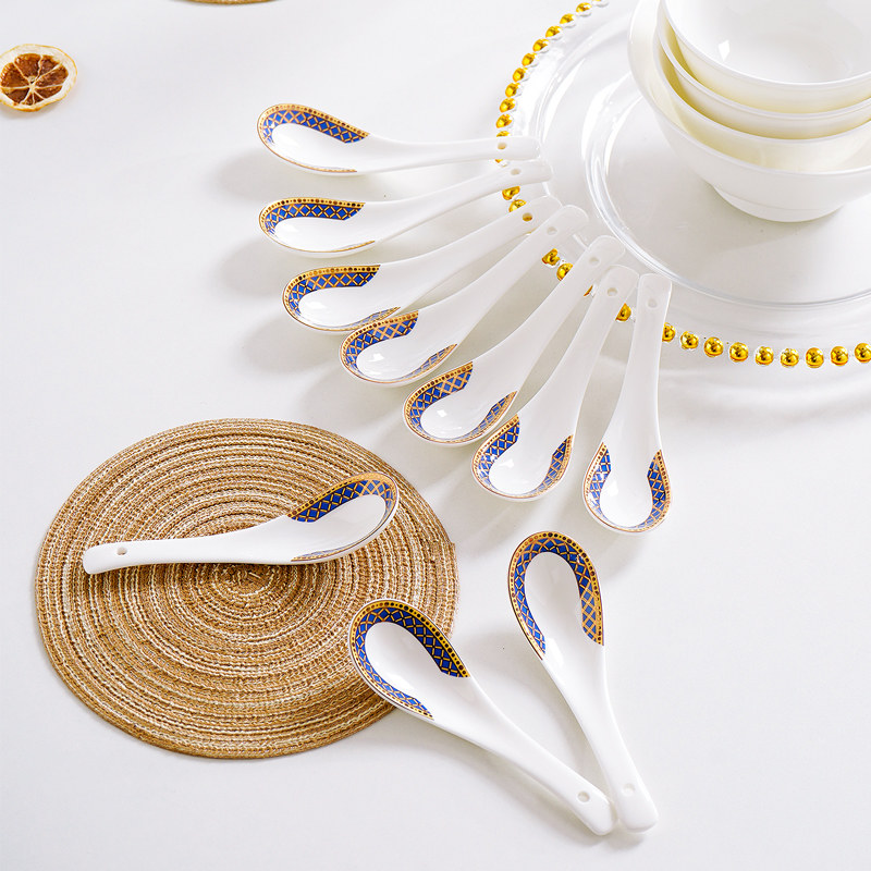 4个装家用骨瓷小汤勺欧式金边喝汤勺子吃饭小勺餐厅调羹圆头汤匙