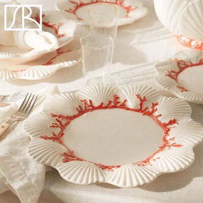意大利Les Ottomans陶瓷浮雕海洋珊瑚餐具平盘碗碟子西餐甜品创意