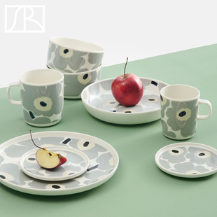 芬兰Marimekko 2024灰花蓝芯unikko马克杯碗盘子北欧陶瓷餐具