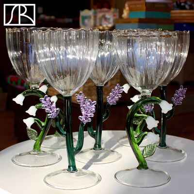 意大利手工吹制花卉玻璃杯