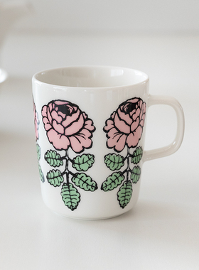 2024芬兰Marimekko Vihkiruusu复刻粉玫瑰马克杯手握杯碗碟盘餐具
