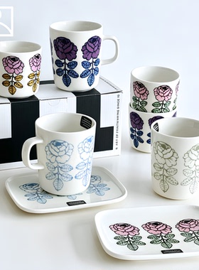 2024芬兰Marimekko Vihkiruusu复刻粉玫瑰马克杯手握杯碗碟盘餐具