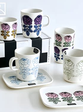 芬兰Marimekko粉玫瑰陶瓷餐具