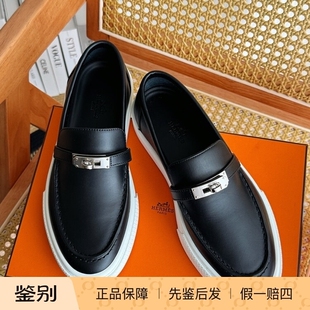 Hermes/爱马仕 Kelly乐福鞋一脚蹬 豆豆鞋 黑银配色