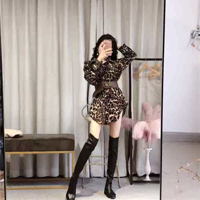 2019初秋季新款韓版豹紋拼接燈芯絨收腰中長款襯衫修身上衣女裝潮在類目 女裝/女士精品, 襯衫中 - 來自Buy2taobao.com提供專業的淘寶代購服務