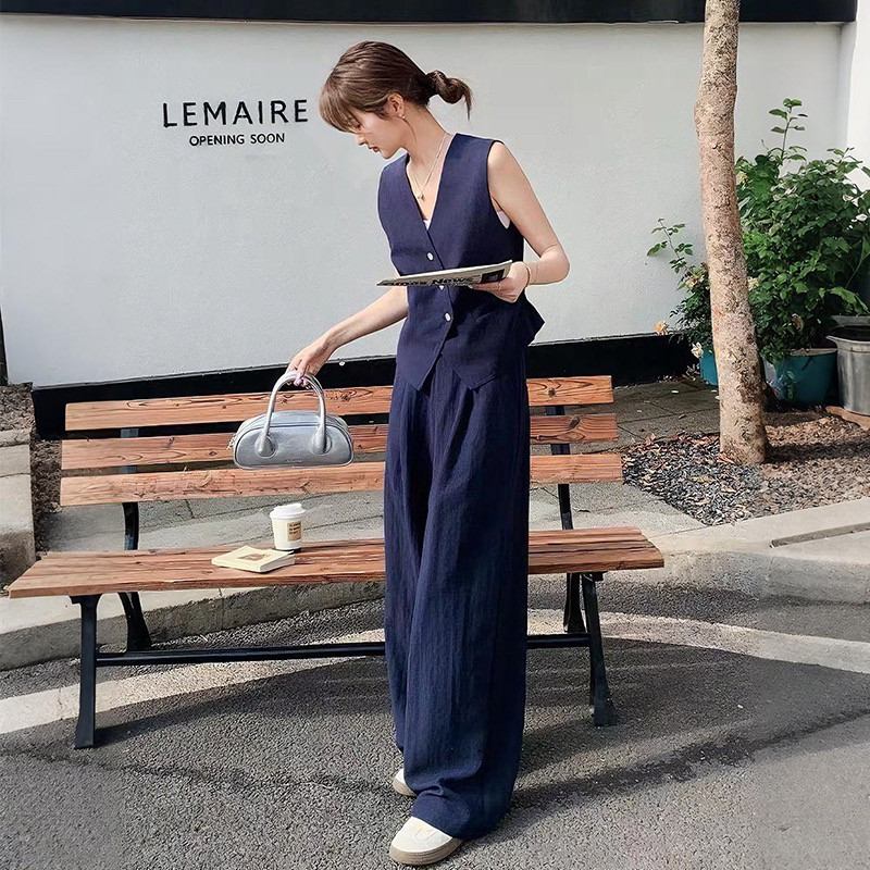 2025女夏季新款藏青色又a又飒马甲背心套装休闲长裤两件套,女装/女士精品,时尚套装,淘宝优惠券,粉丝福利购,淘宝优惠卷
