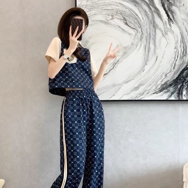 夏季2024新款小香风洋气炸街t恤长裤两件套小个子休闲运动套装女