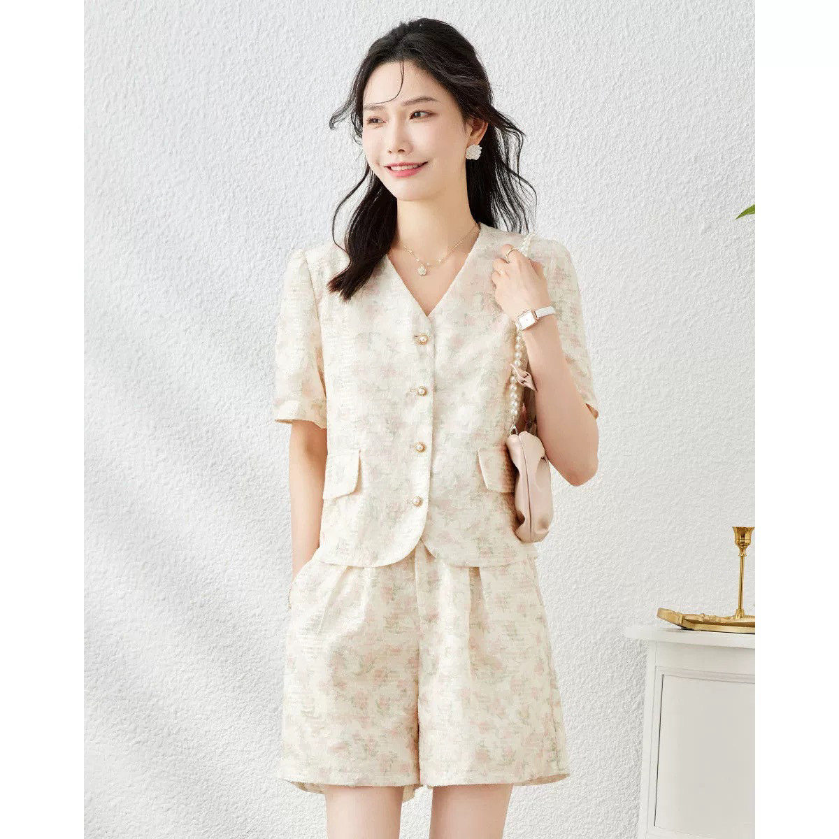 时尚印花套装女2024夏季气质高级感外套显瘦短裤两件套小香风漂亮,女装/女士精品,时尚套装,淘宝优惠券,粉丝福利购,淘宝优惠卷