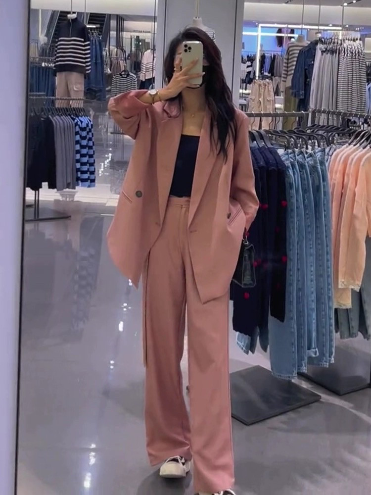 欧货西服套装女2024春季新款宽松高级感西装外套阔腿裤气质两件套,女装/女士精品,时尚套装,淘宝优惠券,粉丝福利购,淘宝优惠卷