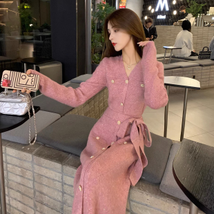 毛衣长裙女 显瘦法式 小香风针织连衣裙新款 高级感打底修身