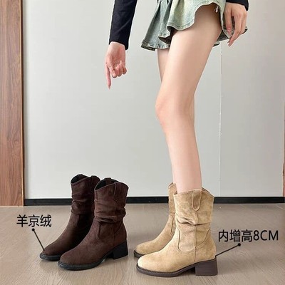 堆堆靴中筒靴西部牛仔靴踝靴