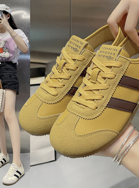 黄色阿甘鞋女鞋子2025新款爆款春秋季平底德训鞋百搭运动休闲板鞋