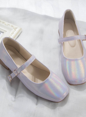 心动感觉~法式绝美玛丽珍鞋软皮粗跟低跟配裙子紫色复古晚晚鞋女