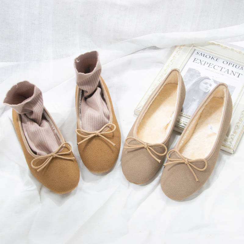 绒面蝴蝶结方头浅口单鞋女冬新气质一脚蹬加绒保暖法式平底芭蕾鞋,女鞋,时尚芭蕾鞋,淘宝优惠券,粉丝福利购,淘宝优惠卷
