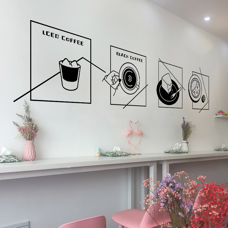 简笔画ins奶茶店橱窗背景装饰