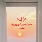 马年烟花2026新年快乐贴纸阳台客厅家用玻璃门窗户防撞装 饰窗花