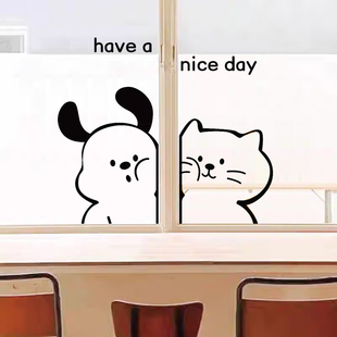 创意小狗和小猫装饰柜门贴纸房门推拉门厨房移门玻璃门自粘镂空贴