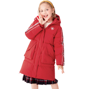 巴拉巴拉儿童长款羽绒服女童加厚外套大童保暖连帽上衣冬装新款潮