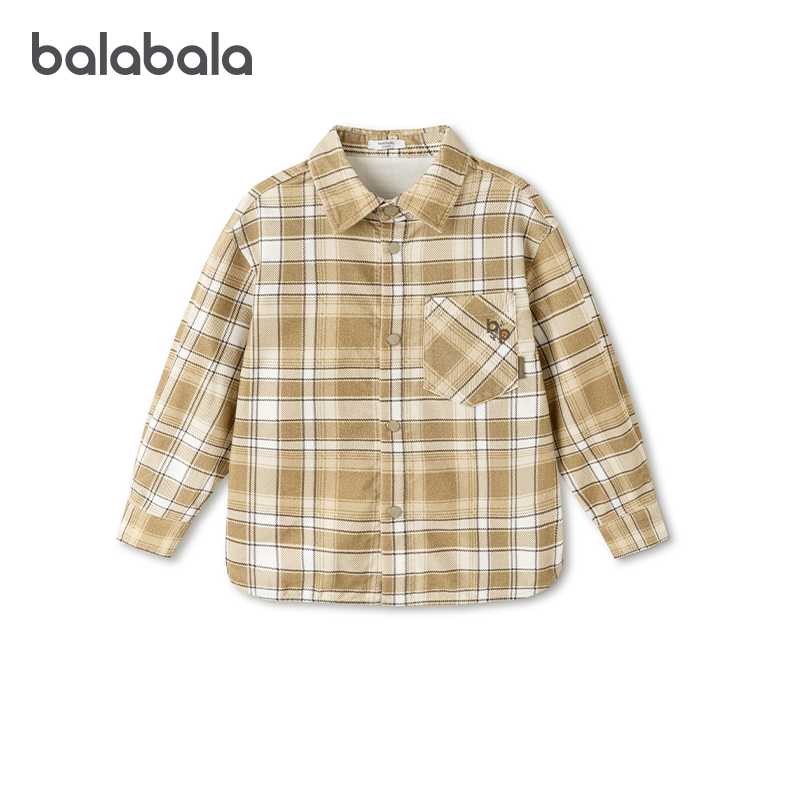 巴拉巴拉儿童衬衫外套男童格子衬衣大童长袖上衣2026春装新款童装