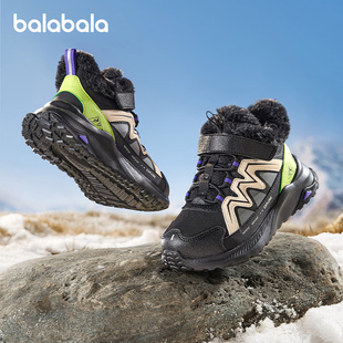 巴拉巴拉儿童运动靴男女童加绒靴子大童高帮保暖鞋子2025冬季童鞋