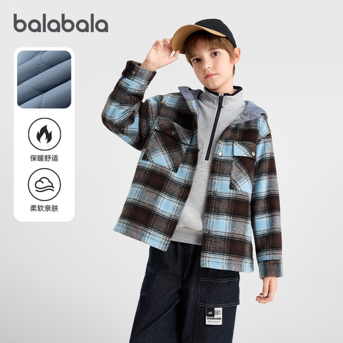 巴拉巴拉棉服男童假两件外套格纹