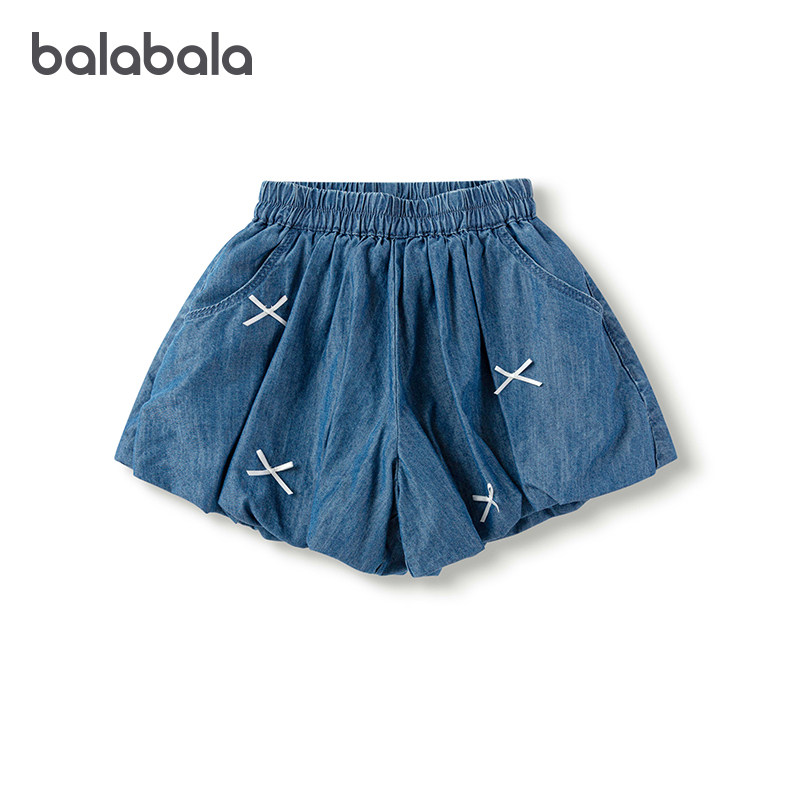 巴拉巴拉女童牛仔短裤儿童裤子夏2024新款甜美花苞裤