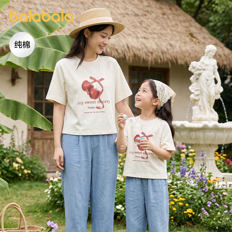 巴拉巴拉短袖t恤亲子装母女款超火纯棉上衣夏季童装韩版姐妹装潮T