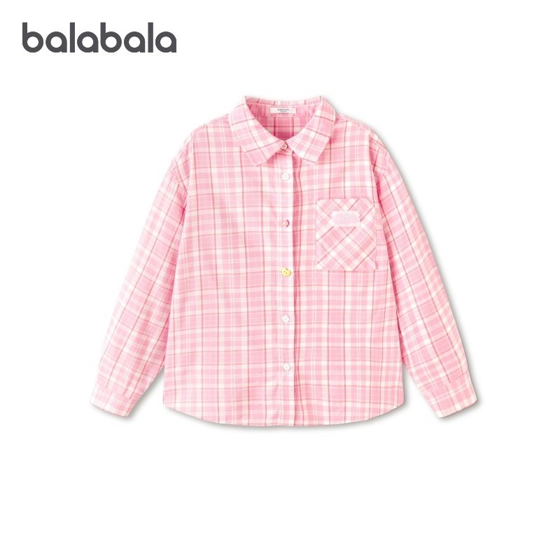 巴拉巴拉女童长袖衬衫中大童格子外套儿童翻领上衣春装2026新款潮