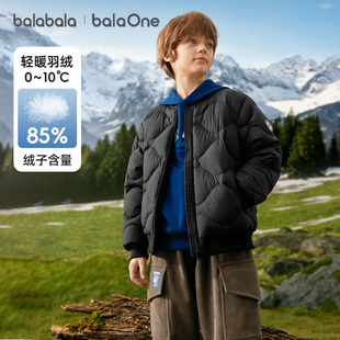 巴拉巴拉男童羽绒服儿童黑色外套大童面包服女童2025冬季新款童装