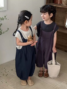 夏季韩国时髦洋气龙凤胎儿童兄妹装夏装套装姐弟装男女童背带裤子