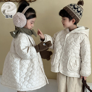2025冬季新款儿童兄妹装姐弟装韩版时尚男女童宽松加绒棉服外套