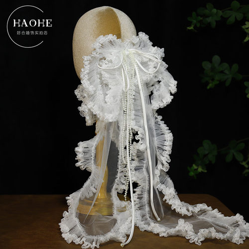 法式复古蕾丝大蝴蝶结发夹头饰头纱新娘婚纱礼服减龄结婚领证发饰