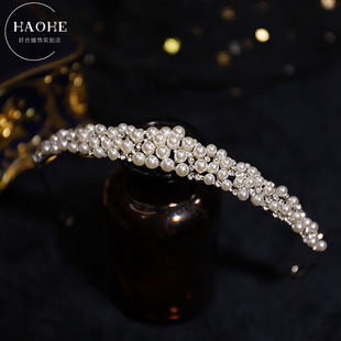 轻奢高级感新娘简约皇冠头饰水晶珍珠公主婚纱礼服生日婚礼王冠女