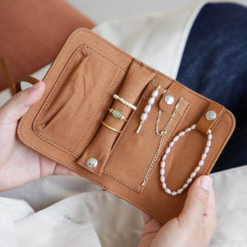 真皮头层牛皮首饰袋女绑带小型便携旅行首饰盒戒指项链耳环收纳包