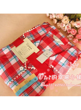本命年两件套绒布纯棉睡裤家居服睡衣红格格套装