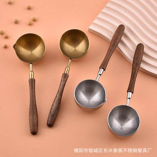 量热卖304不锈钢胡豆桃木柄咖啡勺奶茶店DS-X4790工具用奶粉计量