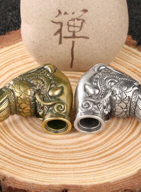 仿工古玩复古泰烟银斗手工黄铜老式烟枪CA174士金男属烟具艺品收