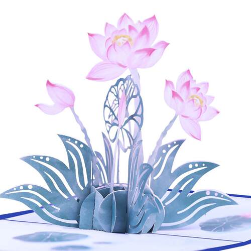 3D立体荷花贺卡镂空纸雕花类生日