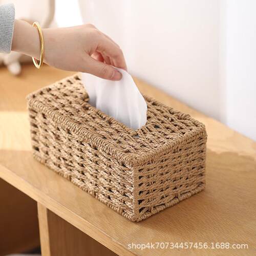 /TEMU希音手工草编纸巾盒家用