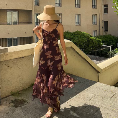 法式复古优雅不规则低腰连衣裙