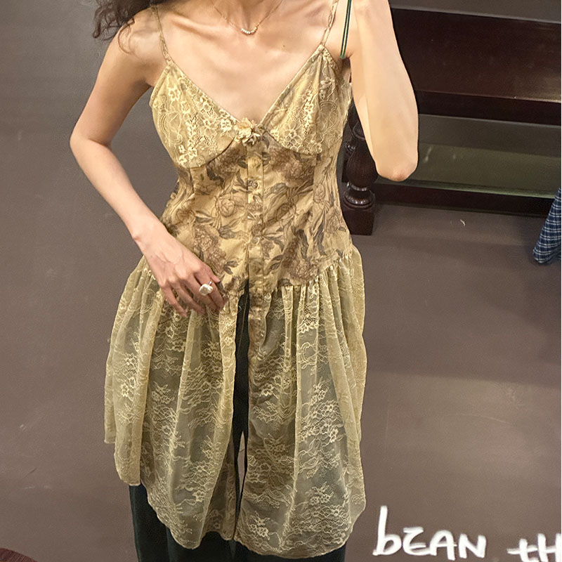 扎染蕾丝吊带复古流浪风小开衫