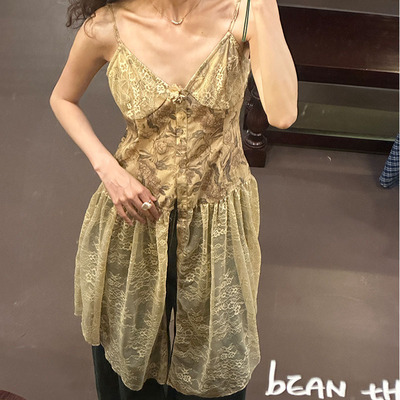 扎染蕾丝吊带复古流浪风小开衫