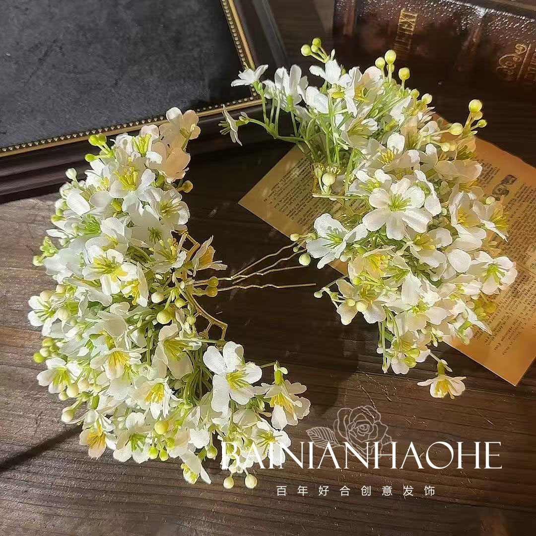 古风森系白色花朵发饰女民族风拍照写真发钗汉服头饰婚纱礼服配饰