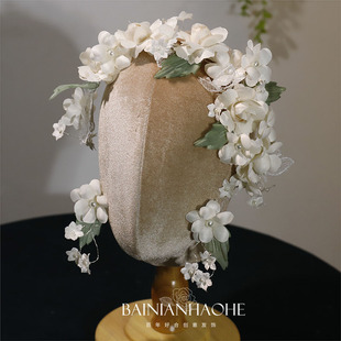 新款缎面花朵发箍头饰耳环项链套装新娘仙美婚纱头饰外景写真配饰