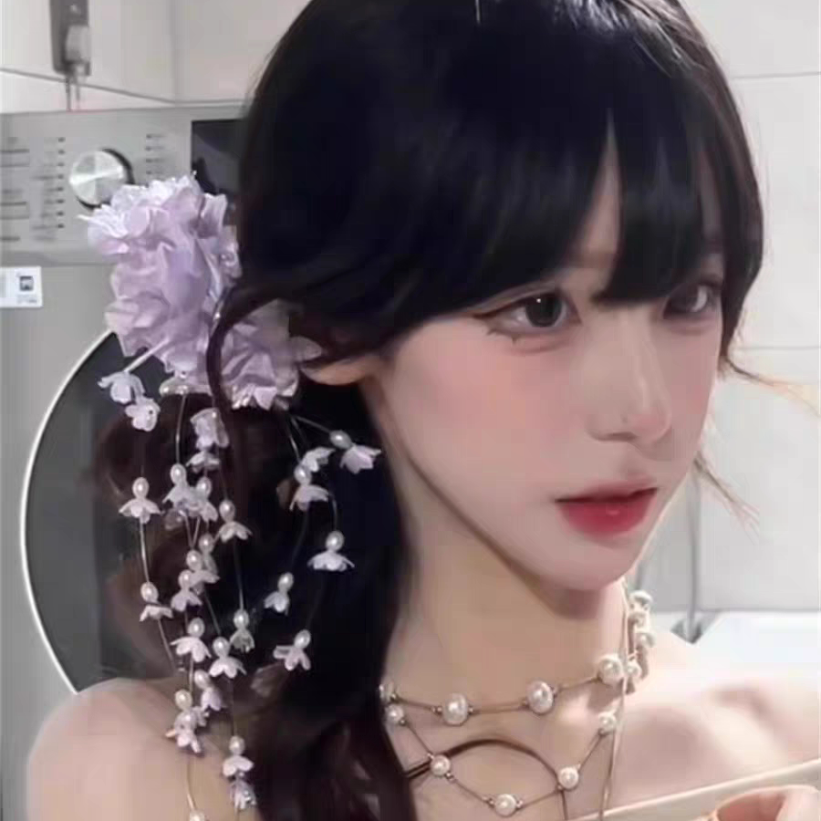法式紫色铃兰花朵流苏发夹超仙小众设计侧边夹女新娘优雅唯美发饰