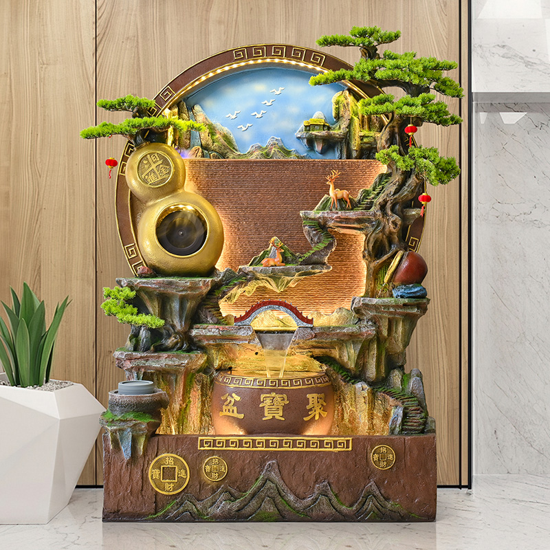 招财进宝风水轮中式水幕墙屏风高山流水喷泉落地水景装饰摆件礼物