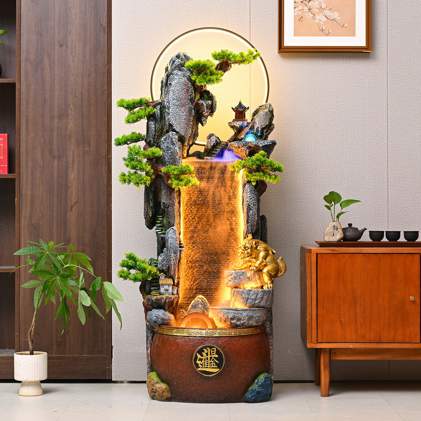 高山流水摆件貔貅水景观落地装饰客厅办公室循环水招财风水轮礼物,家居饰品,流水摆件,淘宝优惠券,粉丝福利购,淘宝优惠卷