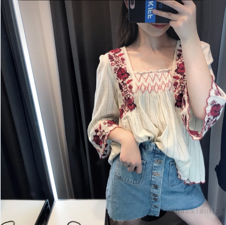 欧美弹力装饰绣花刺绣上衣衬衫衬衣在类目 女装/女士精品, 衬衫中 - 来自Buy2taobao.com提供专业的淘宝代购服务