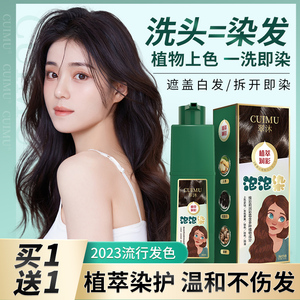 【买1送1】翠沐汉典染发剂流行黑茶色泡泡植物精华居家染发膏1